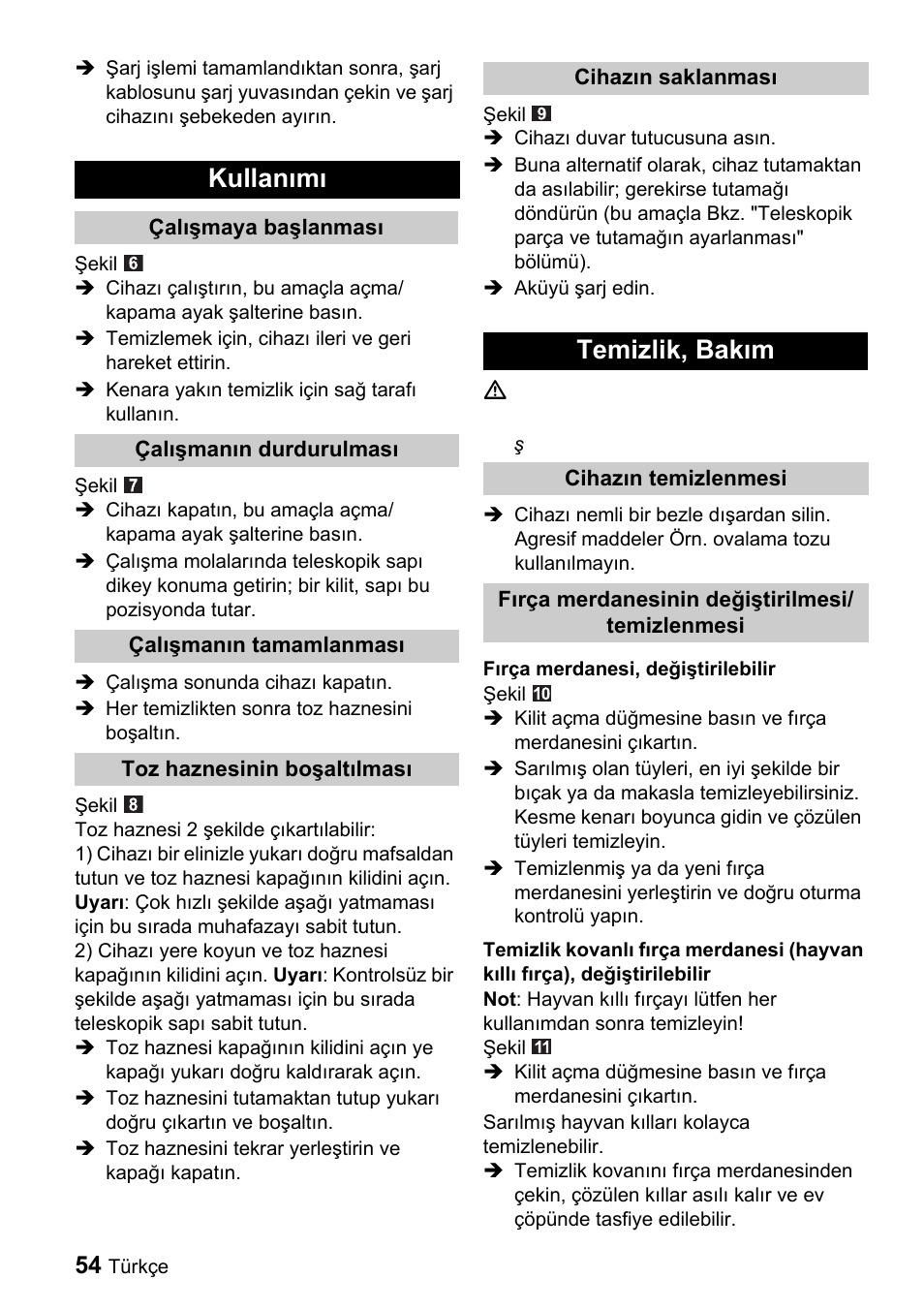 Kullanımı, Temizlik, bakım | Karcher K 65 Plus User Manual | Page 54 / 124