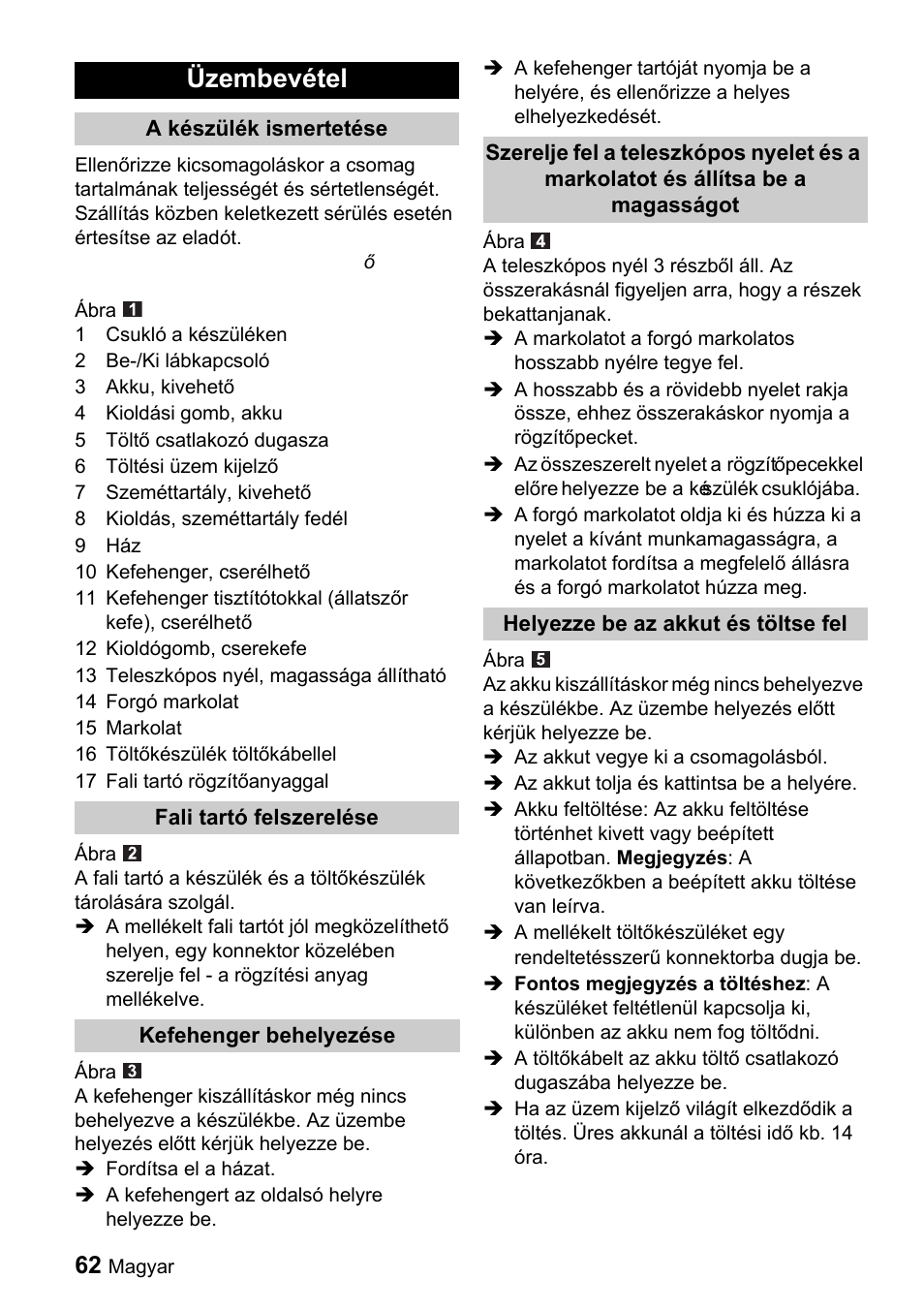 Üzembevétel | Karcher K 65 Plus User Manual | Page 62 / 124