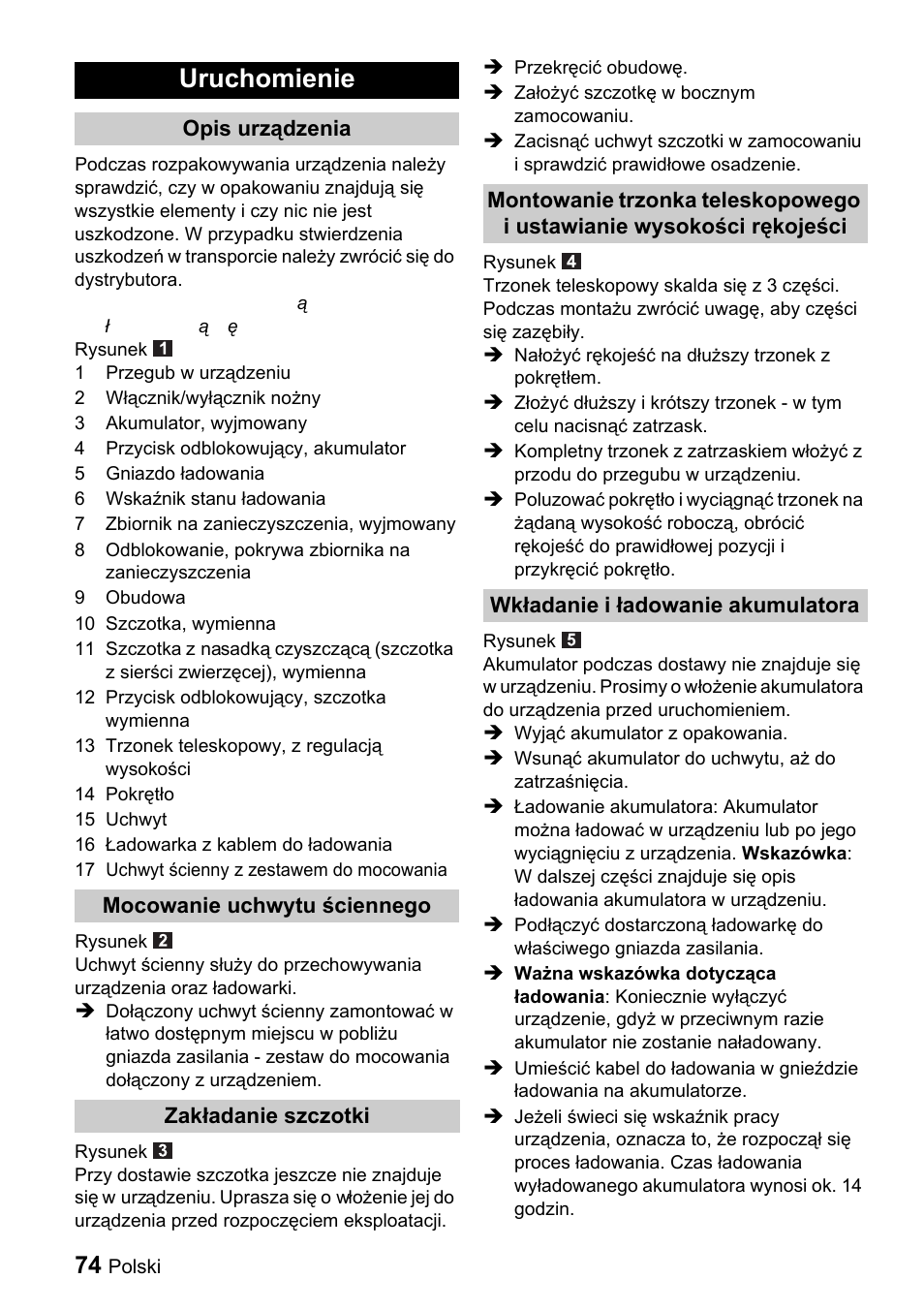 Uruchomienie | Karcher K 65 Plus User Manual | Page 74 / 124