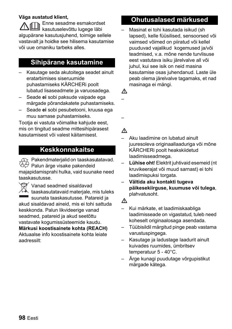 Karcher K 65 Plus User Manual | Page 98 / 124