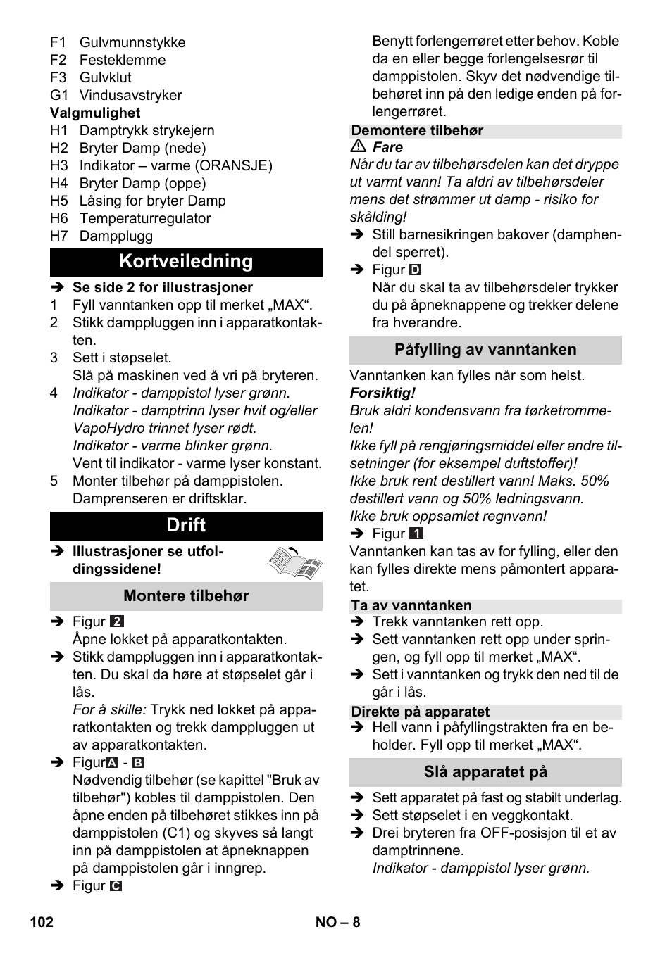 Kortveiledning drift | Karcher SC 6-800 C User Manual | Page 102 / 342