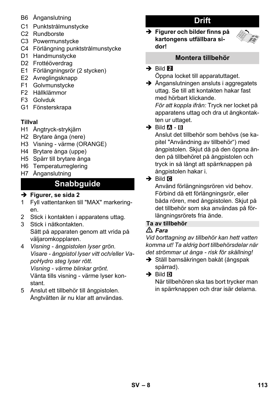 Snabbguide drift | Karcher SC 6-800 C User Manual | Page 113 / 342