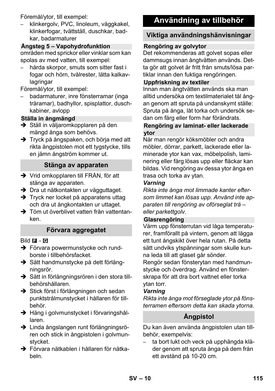 Användning av tillbehör | Karcher SC 6-800 C User Manual | Page 115 / 342