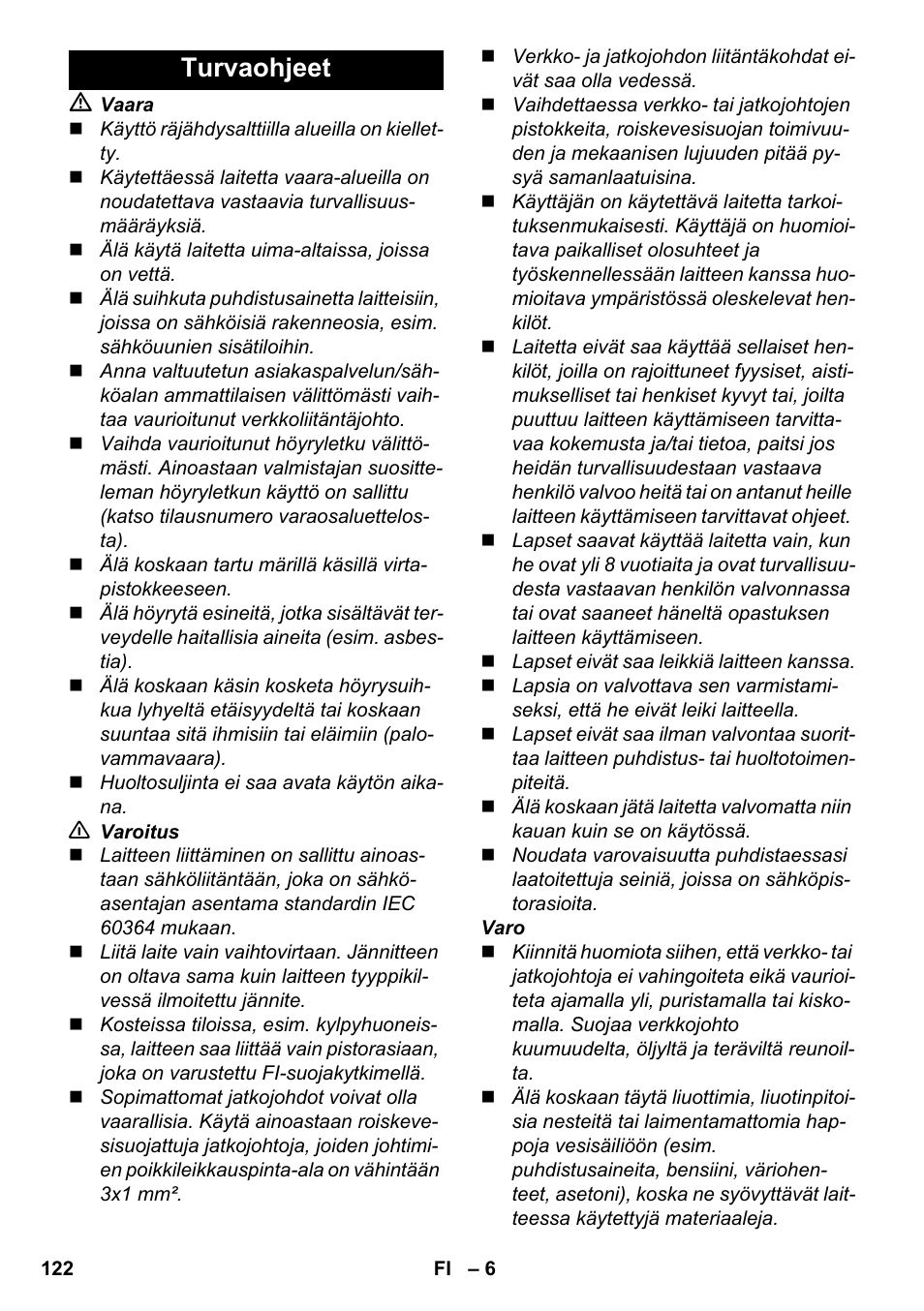 Turvaohjeet | Karcher SC 6-800 C User Manual | Page 122 / 342