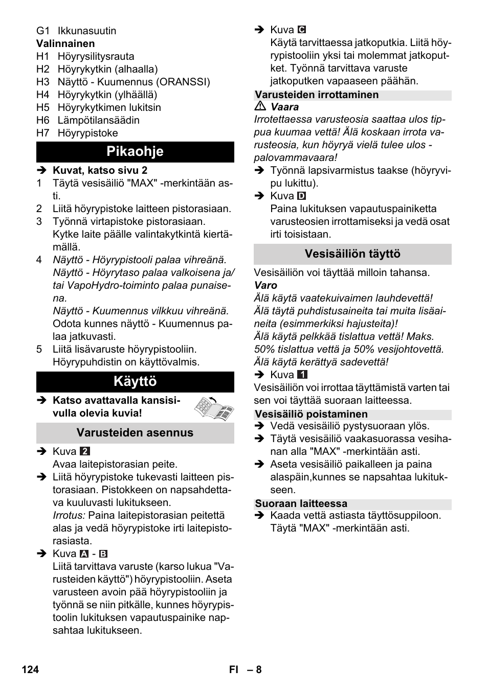 Pikaohje käyttö | Karcher SC 6-800 C User Manual | Page 124 / 342