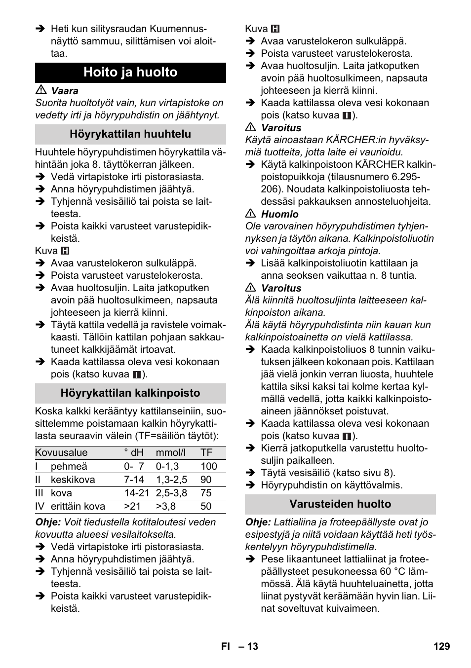 Hoito ja huolto | Karcher SC 6-800 C User Manual | Page 129 / 342