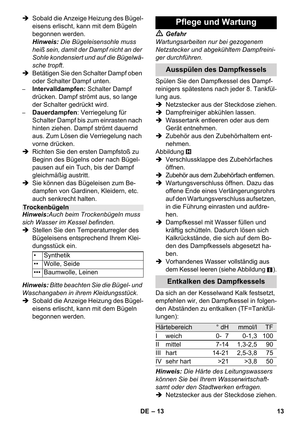 Pflege und wartung | Karcher SC 6-800 C User Manual | Page 13 / 342