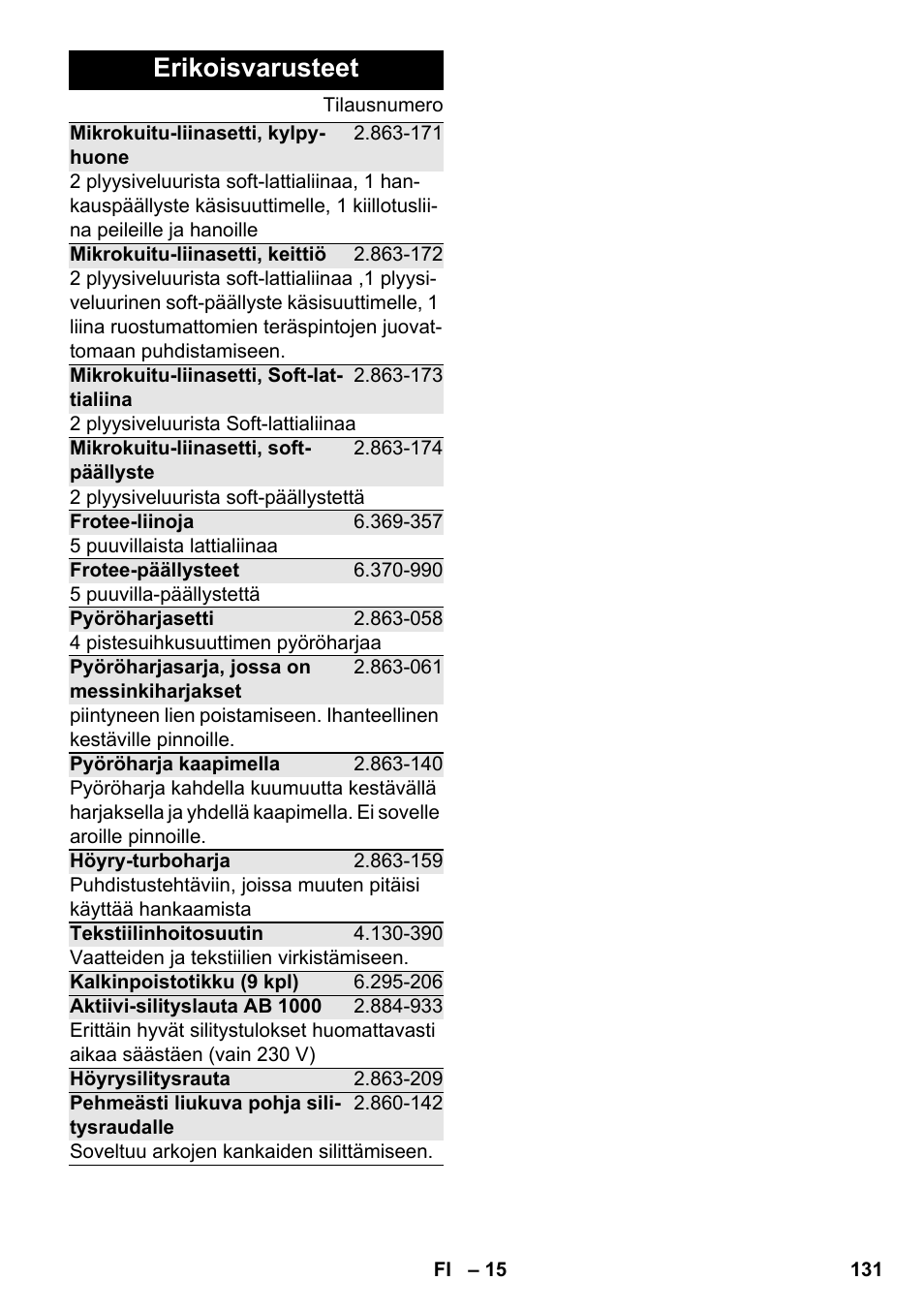 Erikoisvarusteet | Karcher SC 6-800 C User Manual | Page 131 / 342