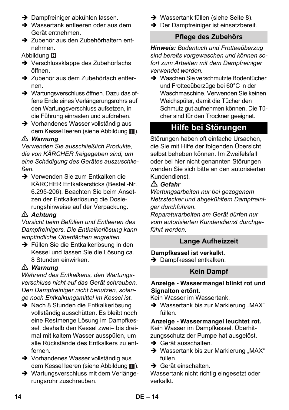 Hilfe bei störungen | Karcher SC 6-800 C User Manual | Page 14 / 342