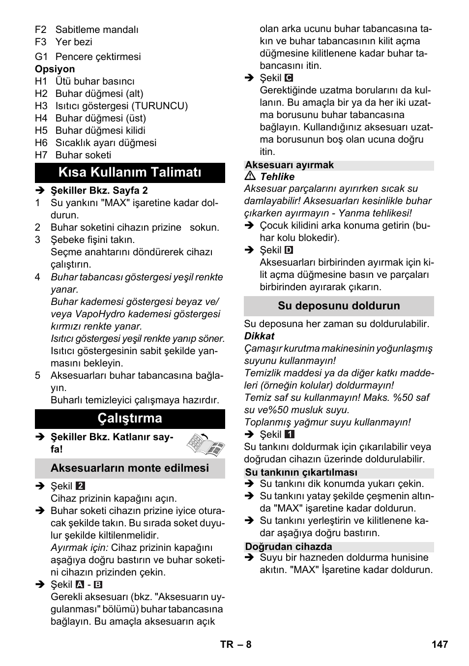 Kısa kullanım talimatı çalıştırma | Karcher SC 6-800 C User Manual | Page 147 / 342