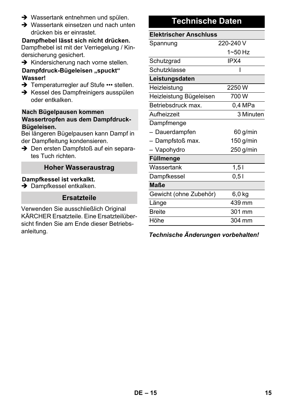 Technische daten | Karcher SC 6-800 C User Manual | Page 15 / 342