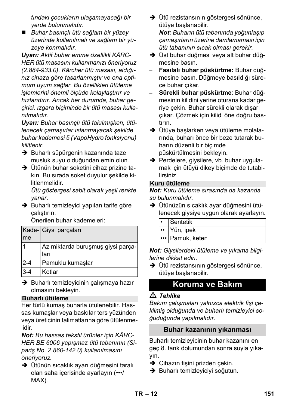 Koruma ve bakım | Karcher SC 6-800 C User Manual | Page 151 / 342
