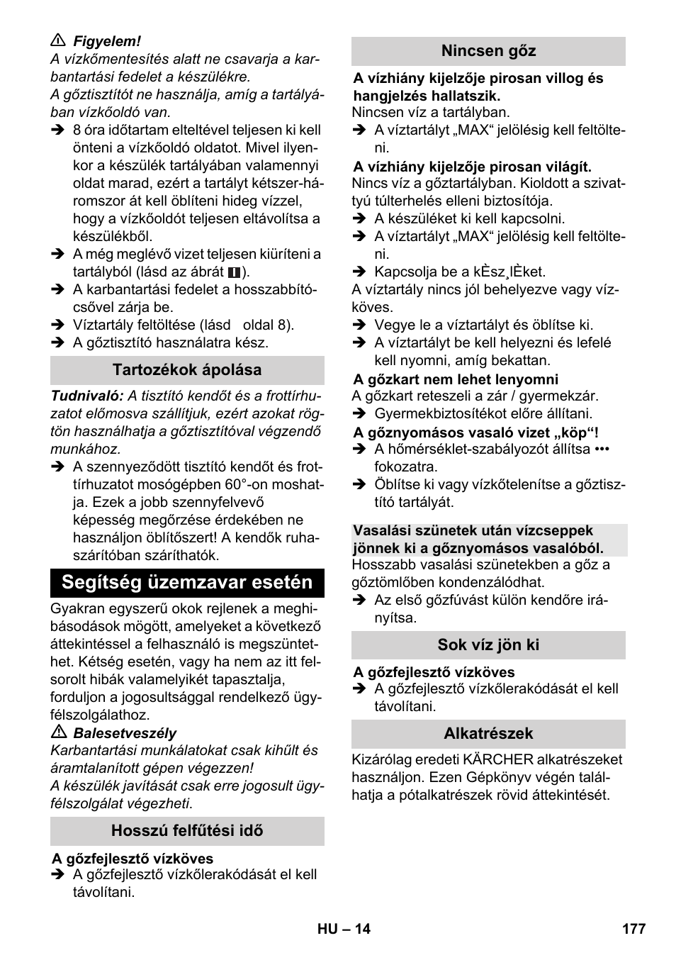 Segítség üzemzavar esetén | Karcher SC 6-800 C User Manual | Page 177 / 342