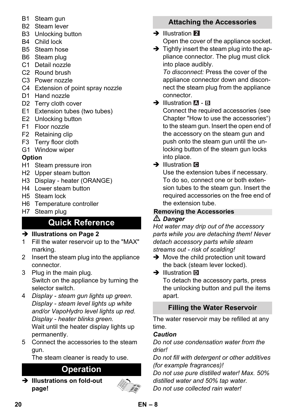 Quick reference operation | Karcher SC 6-800 C User Manual | Page 20 / 342