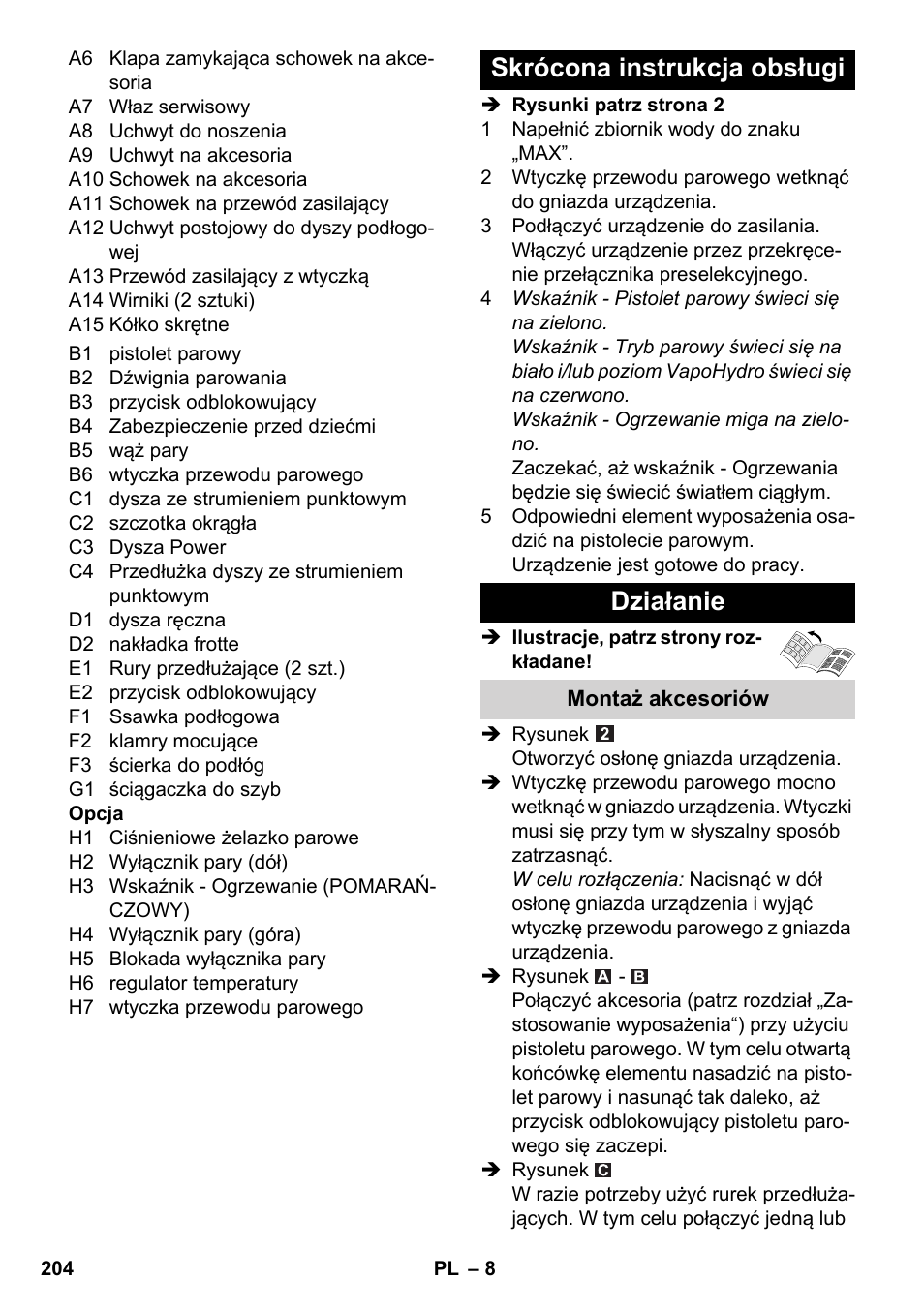 Skrócona instrukcja obsługi działanie | Karcher SC 6-800 C User Manual | Page 204 / 342