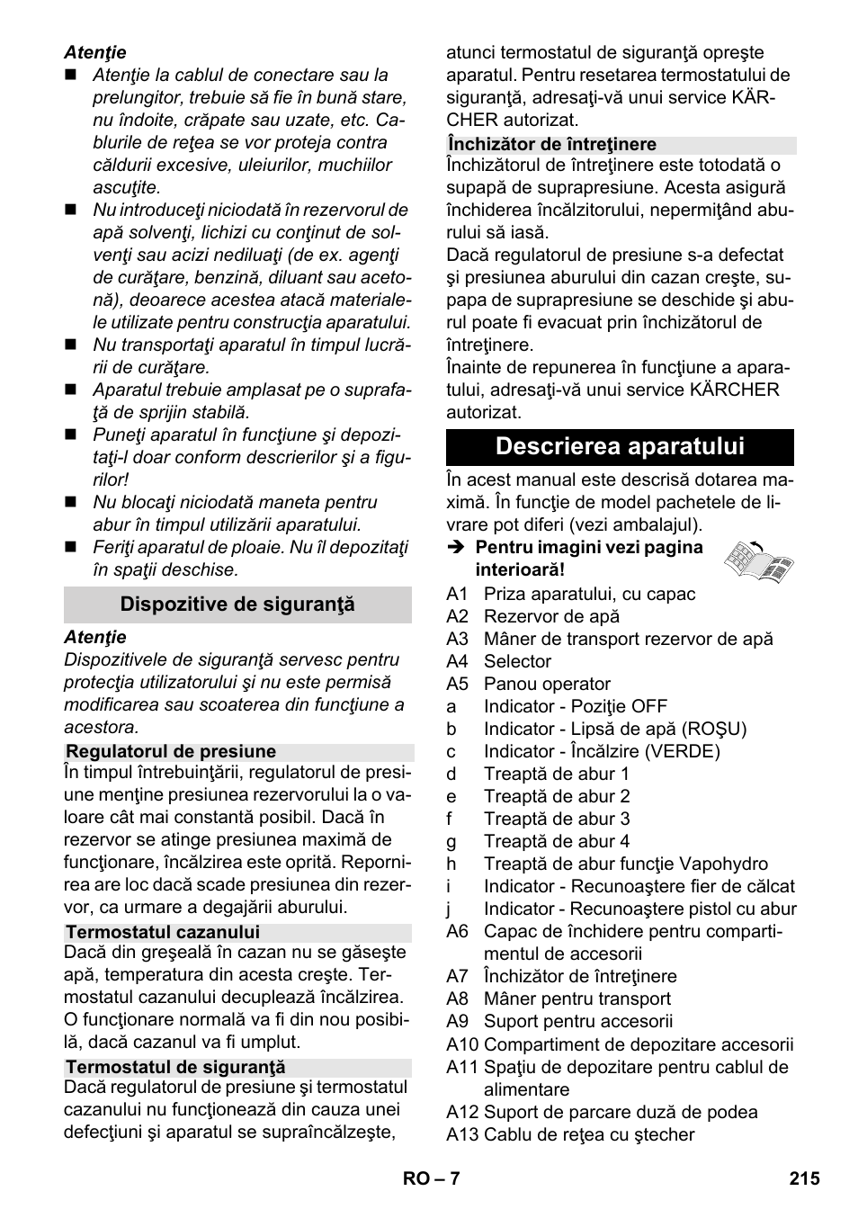 Descrierea aparatului | Karcher SC 6-800 C User Manual | Page 215 / 342