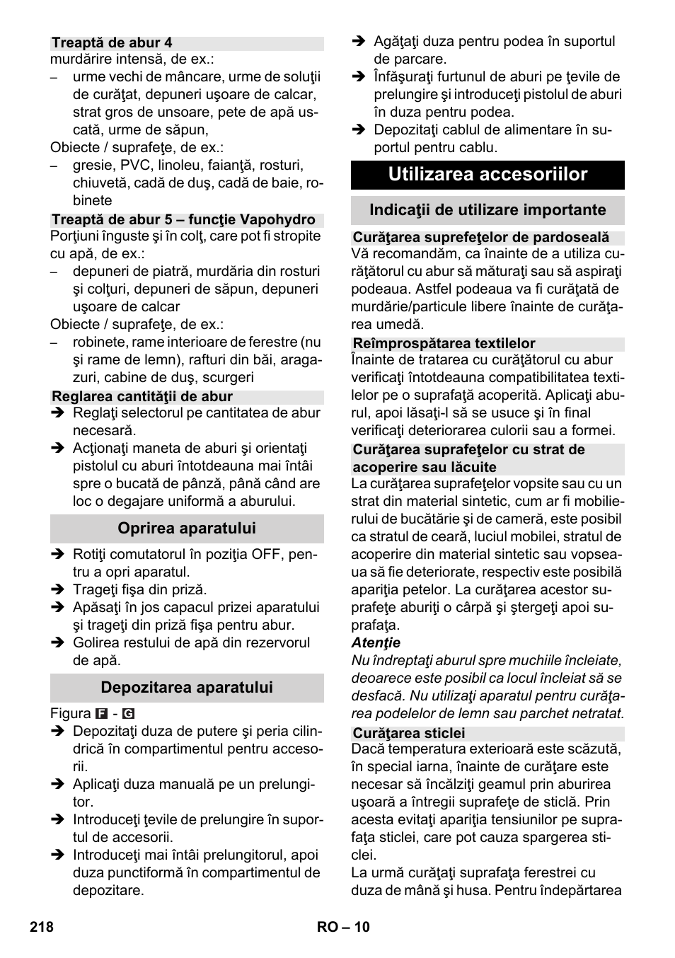 Utilizarea accesoriilor | Karcher SC 6-800 C User Manual | Page 218 / 342