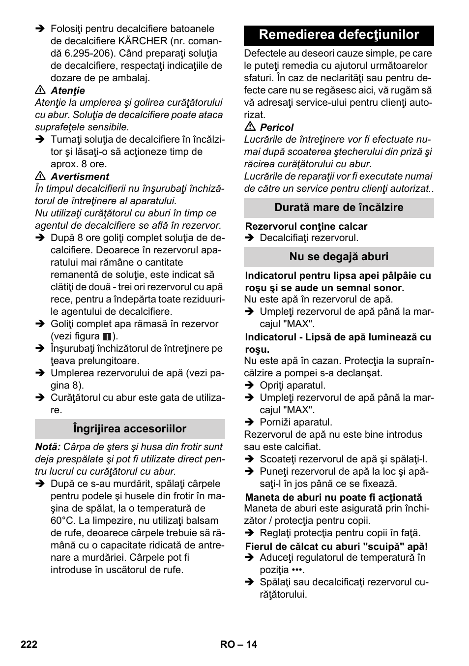Remedierea defecţiunilor | Karcher SC 6-800 C User Manual | Page 222 / 342