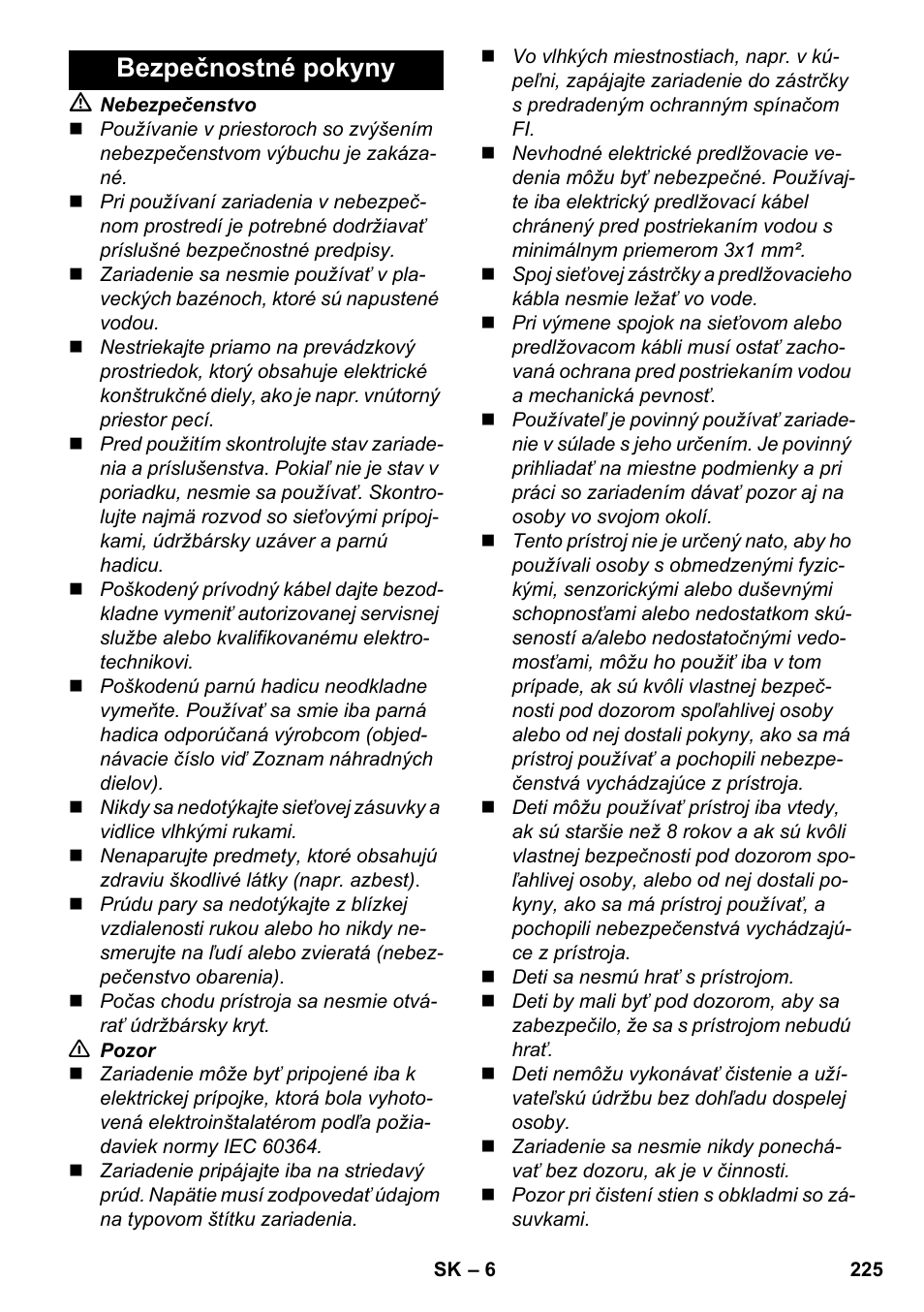 Bezpečnostné pokyny | Karcher SC 6-800 C User Manual | Page 225 / 342
