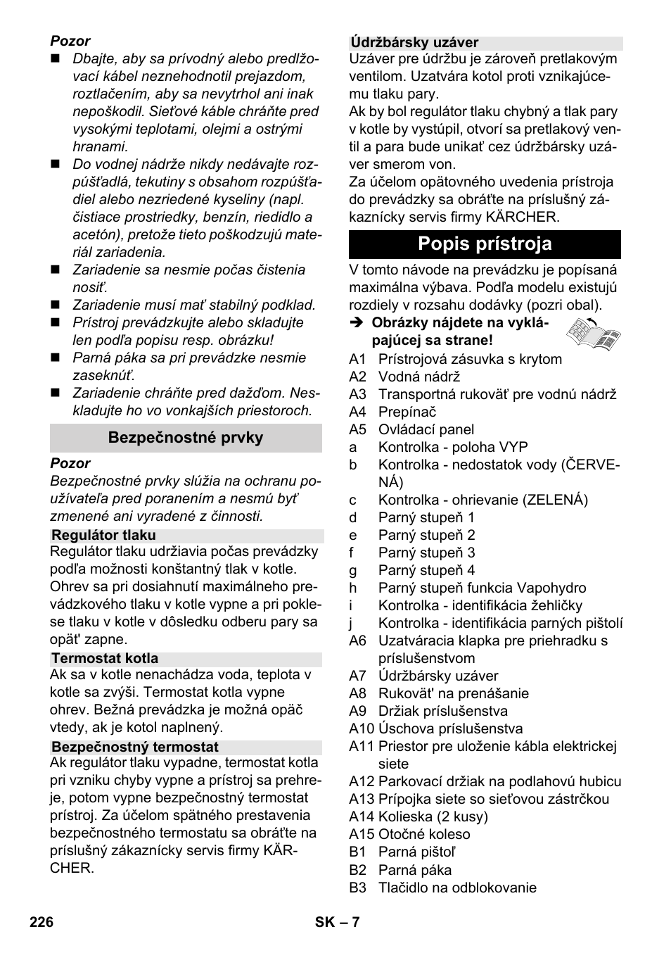 Popis prístroja | Karcher SC 6-800 C User Manual | Page 226 / 342