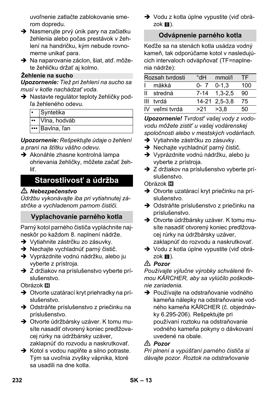Starostlivosť a údržba | Karcher SC 6-800 C User Manual | Page 232 / 342