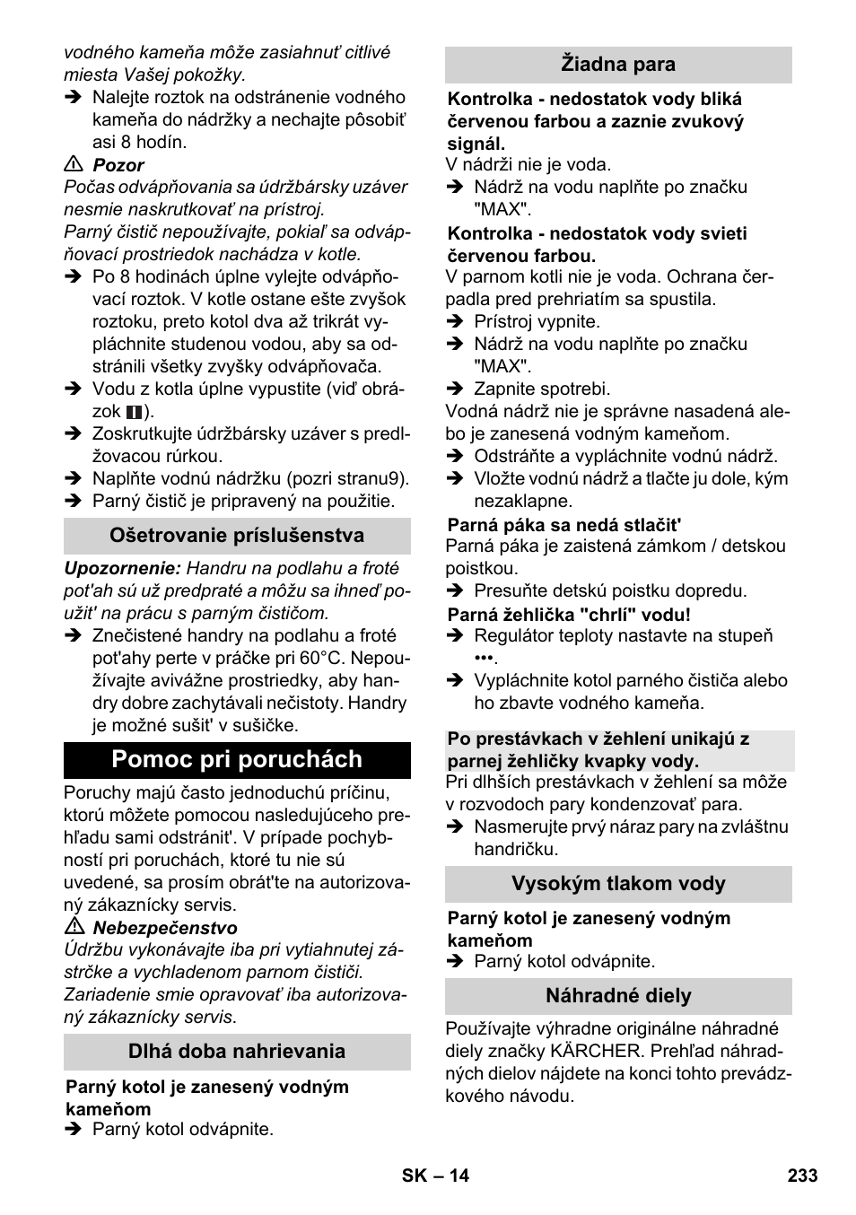 Pomoc pri poruchách | Karcher SC 6-800 C User Manual | Page 233 / 342
