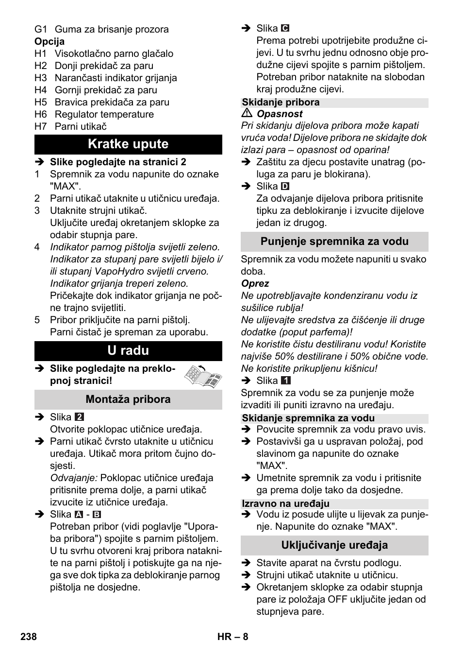 Kratke upute u radu | Karcher SC 6-800 C User Manual | Page 238 / 342