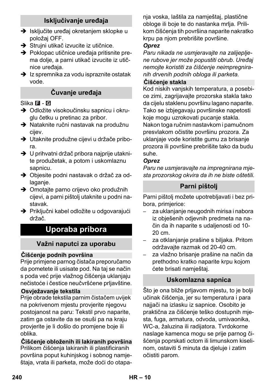 Uporaba pribora | Karcher SC 6-800 C User Manual | Page 240 / 342
