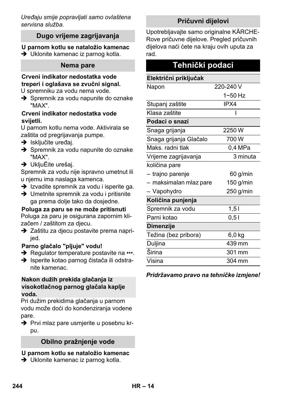 Tehnički podaci | Karcher SC 6-800 C User Manual | Page 244 / 342