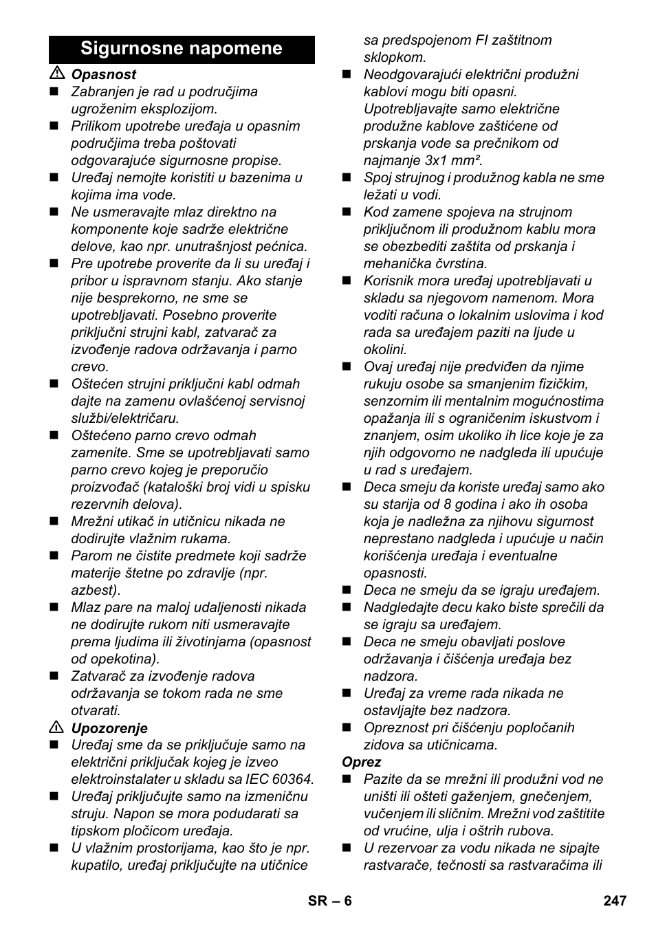 Sigurnosne napomene | Karcher SC 6-800 C User Manual | Page 247 / 342