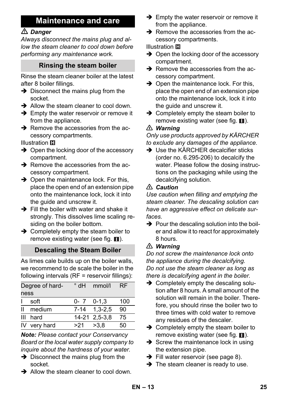 Maintenance and care | Karcher SC 6-800 C User Manual | Page 25 / 342
