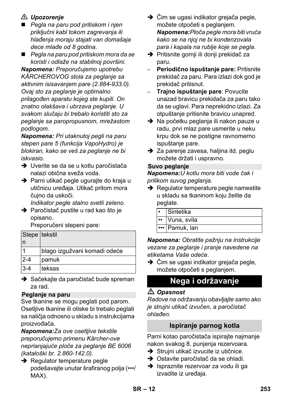 Nega i održavanje | Karcher SC 6-800 C User Manual | Page 253 / 342