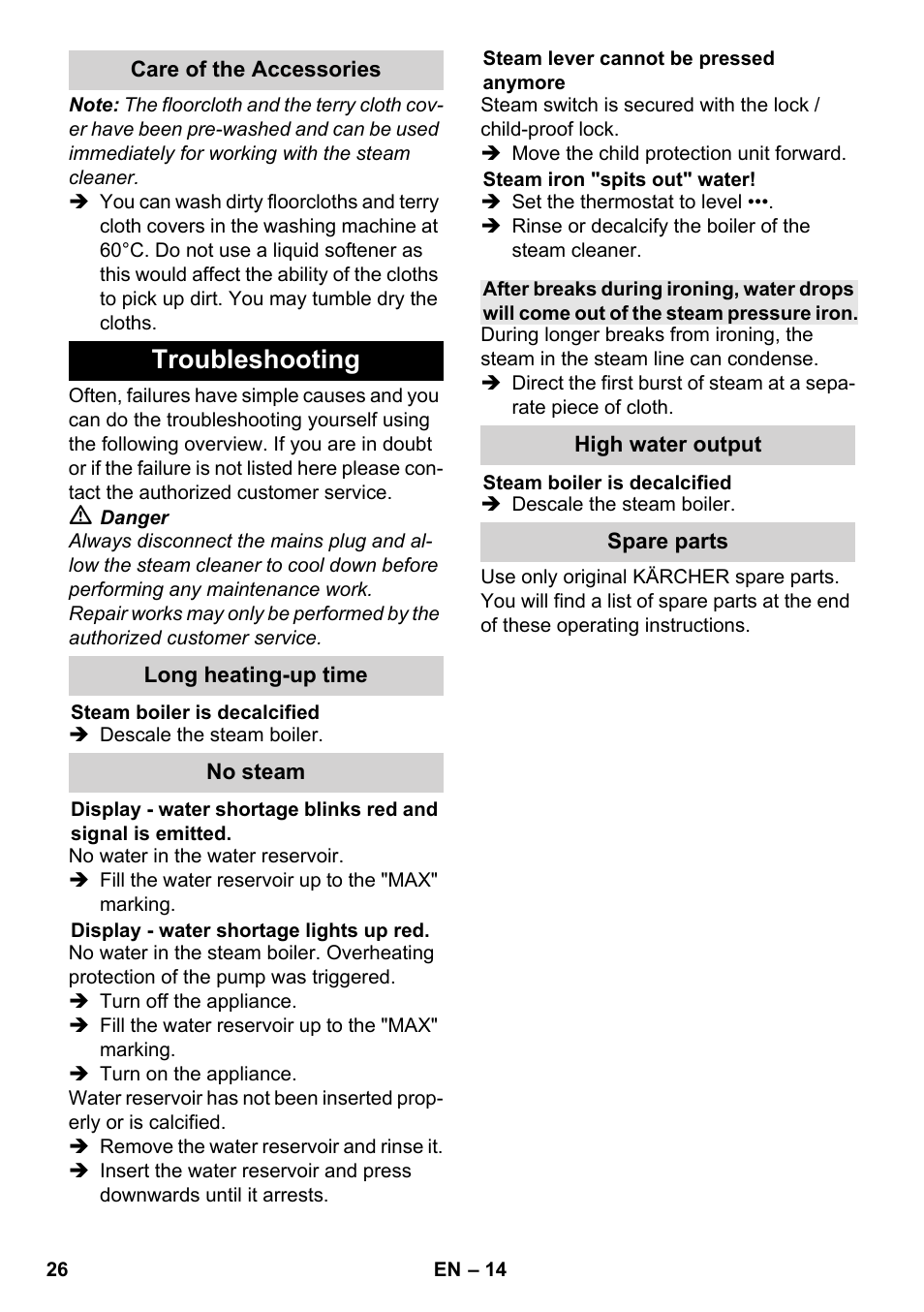 Troubleshooting | Karcher SC 6-800 C User Manual | Page 26 / 342