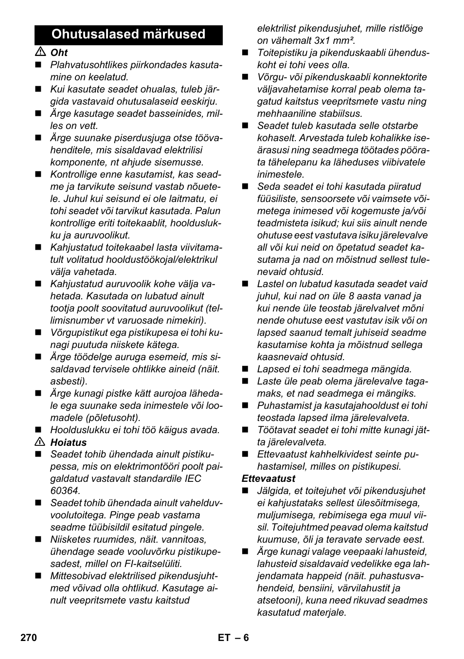 Ohutusalased märkused | Karcher SC 6-800 C User Manual | Page 270 / 342