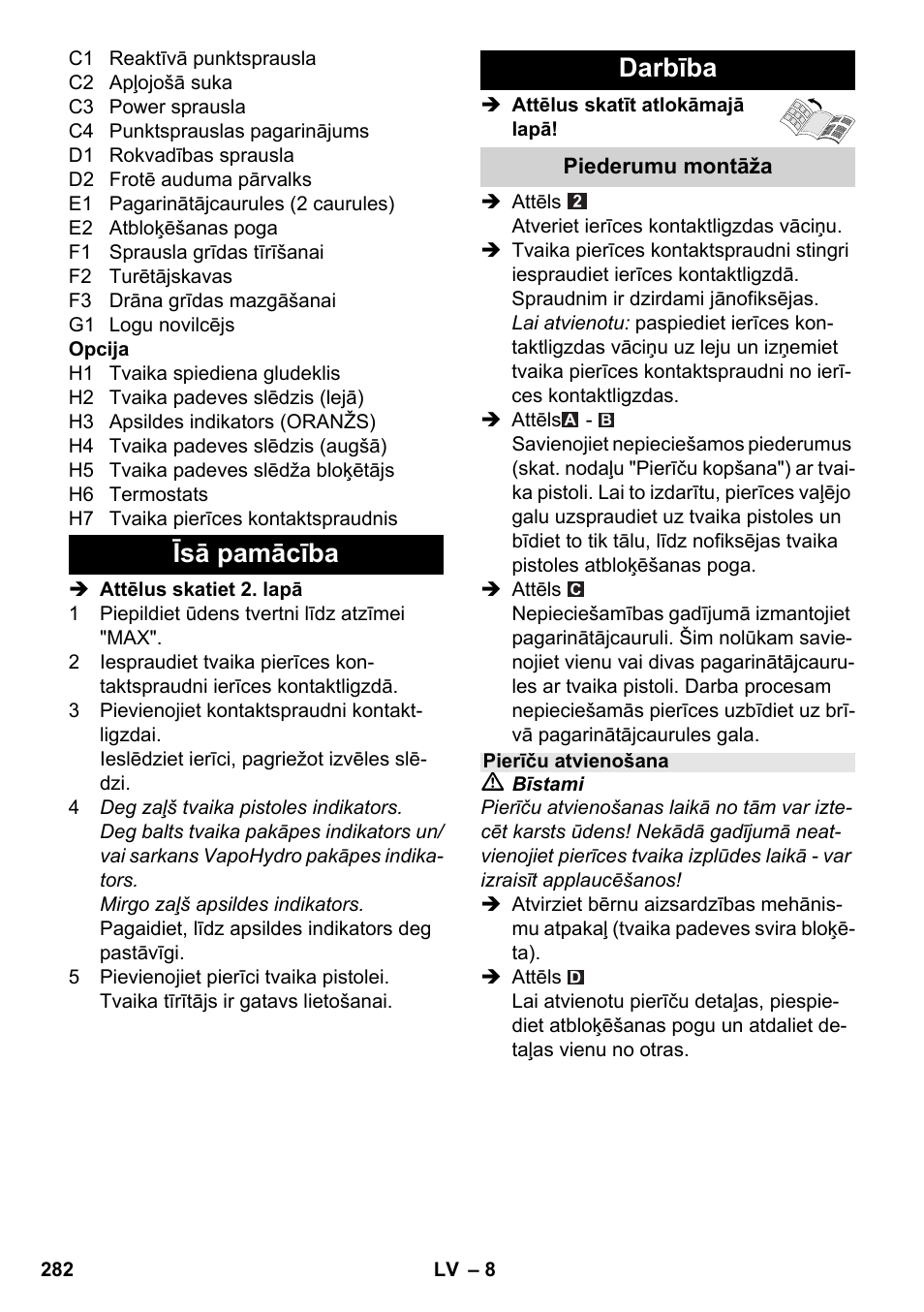 Īsā pamācība darbība | Karcher SC 6-800 C User Manual | Page 282 / 342