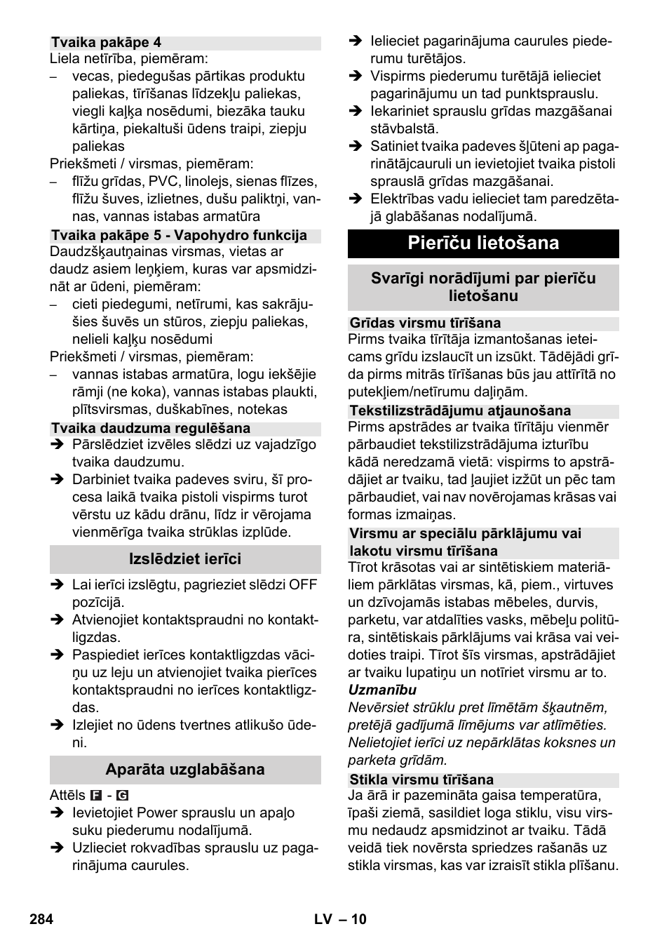 Pierīču lietošana | Karcher SC 6-800 C User Manual | Page 284 / 342