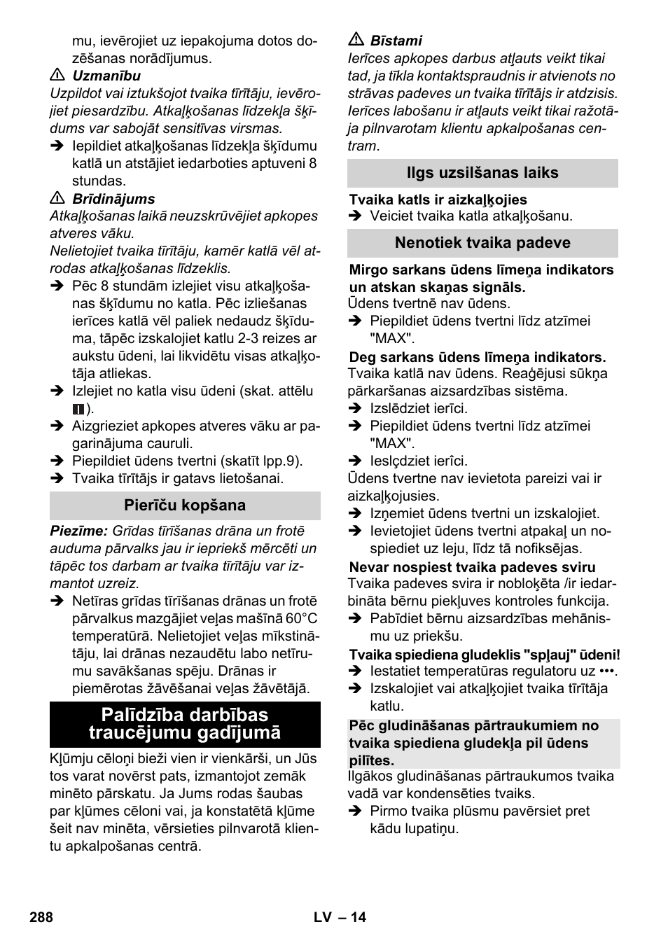 Palīdzība darbības traucējumu gadījumā | Karcher SC 6-800 C User Manual | Page 288 / 342