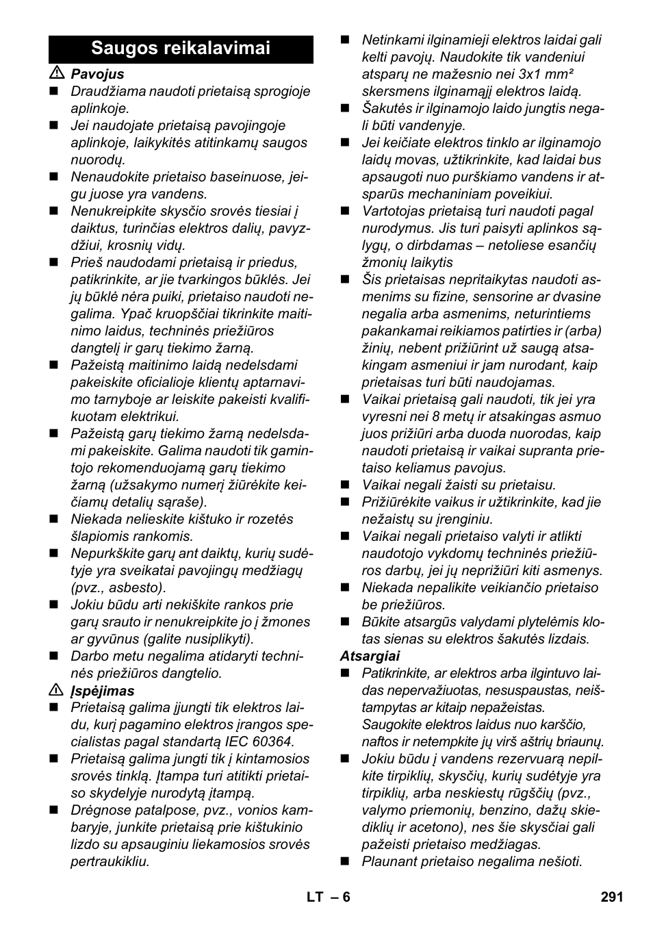 Saugos reikalavimai | Karcher SC 6-800 C User Manual | Page 291 / 342