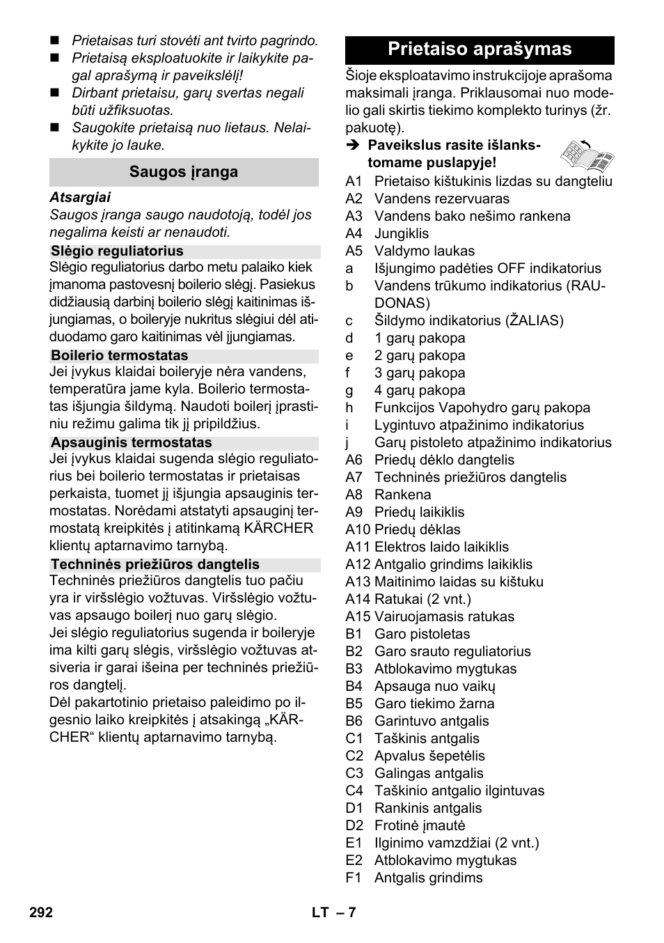 Prietaiso aprašymas | Karcher SC 6-800 C User Manual | Page 292 / 342