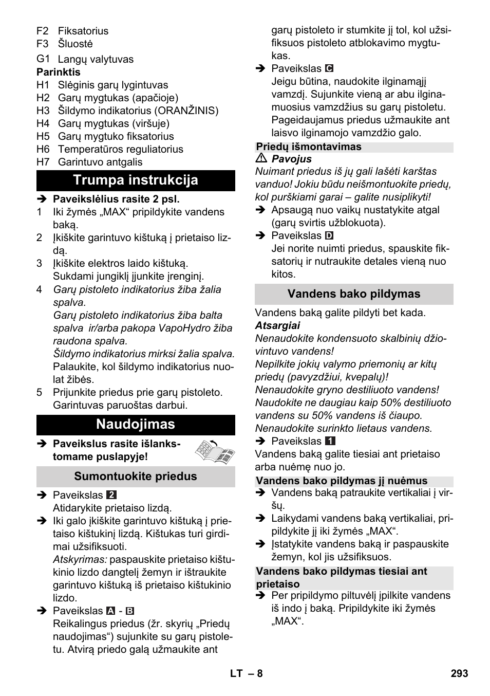 Trumpa instrukcija naudojimas | Karcher SC 6-800 C User Manual | Page 293 / 342