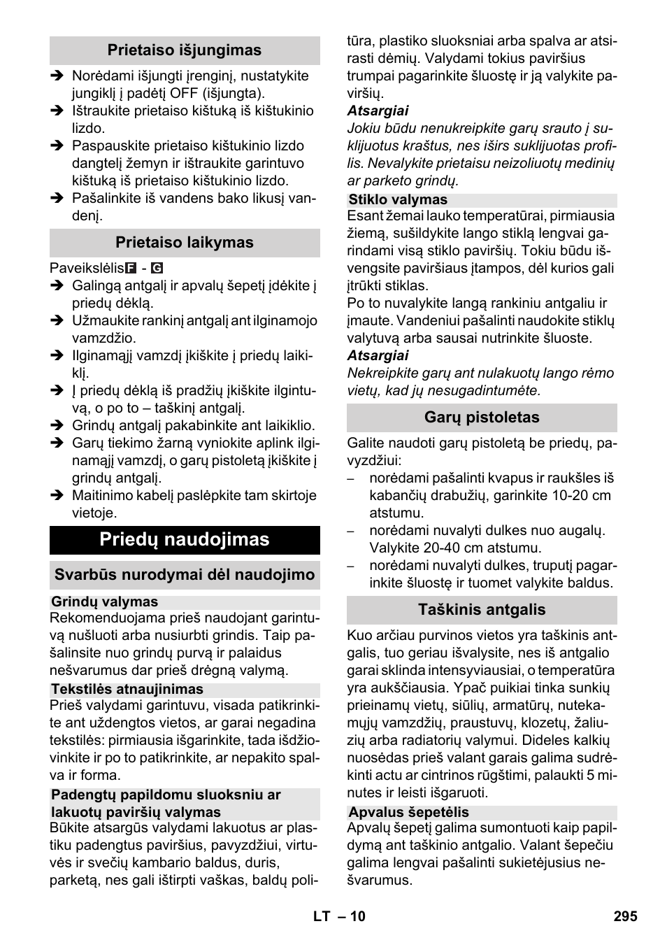Priedų naudojimas | Karcher SC 6-800 C User Manual | Page 295 / 342