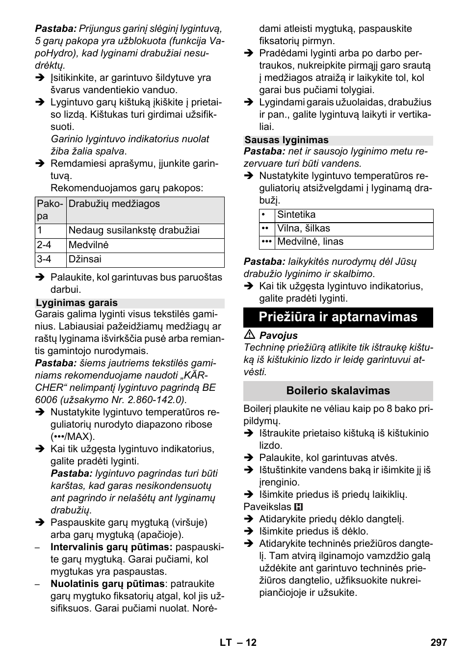 Priežiūra ir aptarnavimas | Karcher SC 6-800 C User Manual | Page 297 / 342