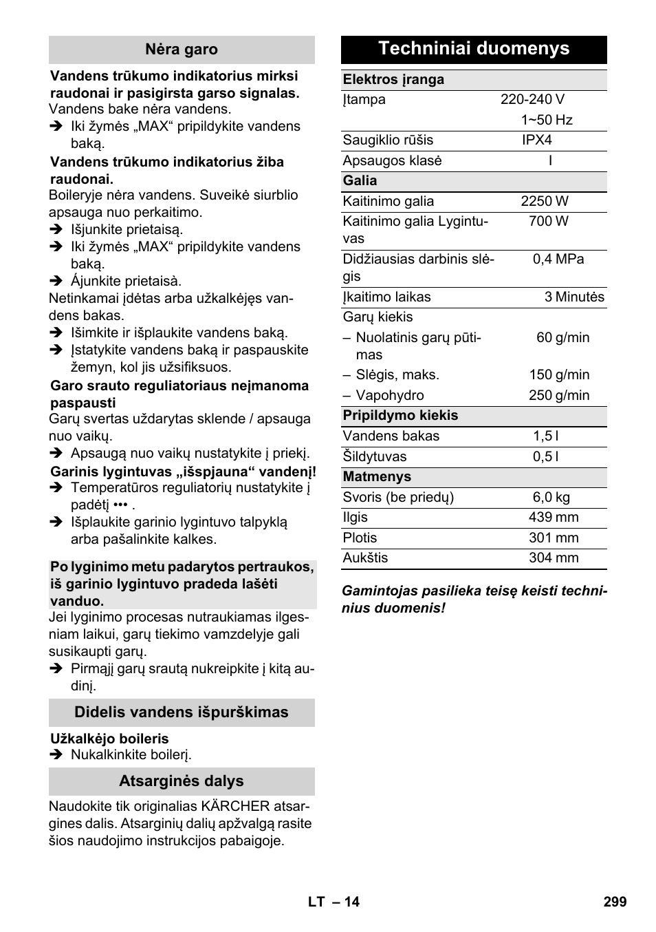 Techniniai duomenys | Karcher SC 6-800 C User Manual | Page 299 / 342