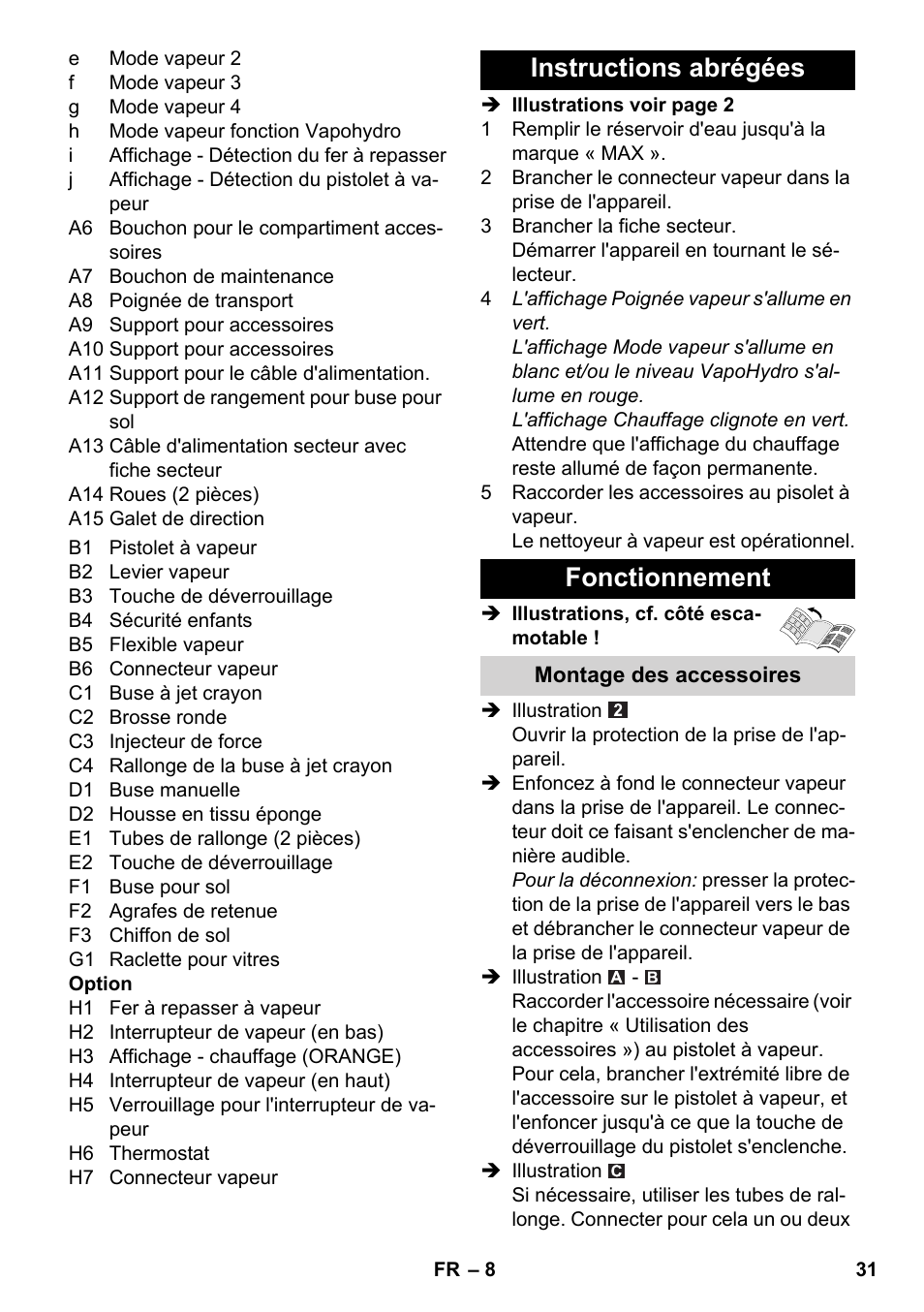 Instructions abrégées fonctionnement | Karcher SC 6-800 C User Manual | Page 31 / 342