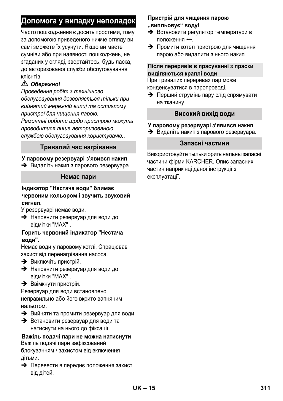 Допомога у випадку неполадок | Karcher SC 6-800 C User Manual | Page 311 / 342