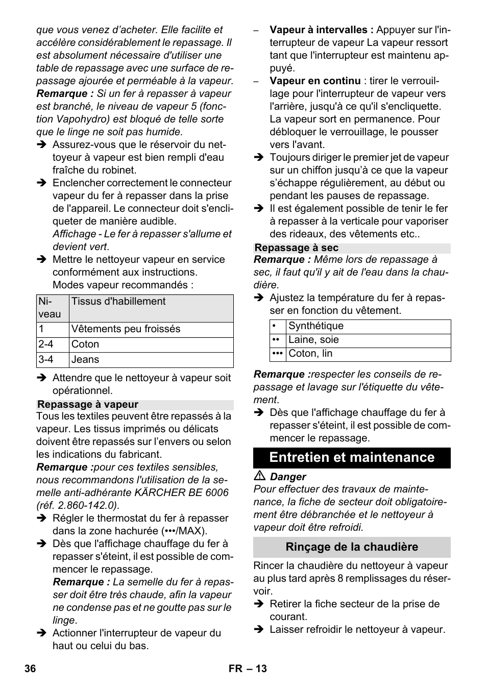 Entretien et maintenance | Karcher SC 6-800 C User Manual | Page 36 / 342