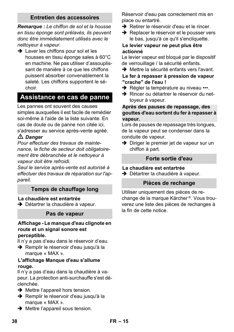 Assistance en cas de panne | Karcher SC 6-800 C User Manual | Page 38 / 342