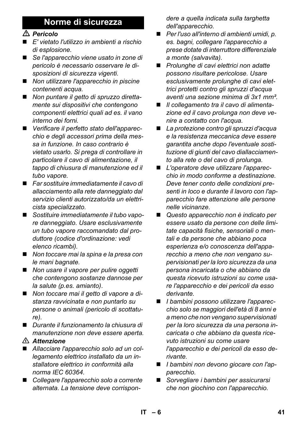 Norme di sicurezza | Karcher SC 6-800 C User Manual | Page 41 / 342