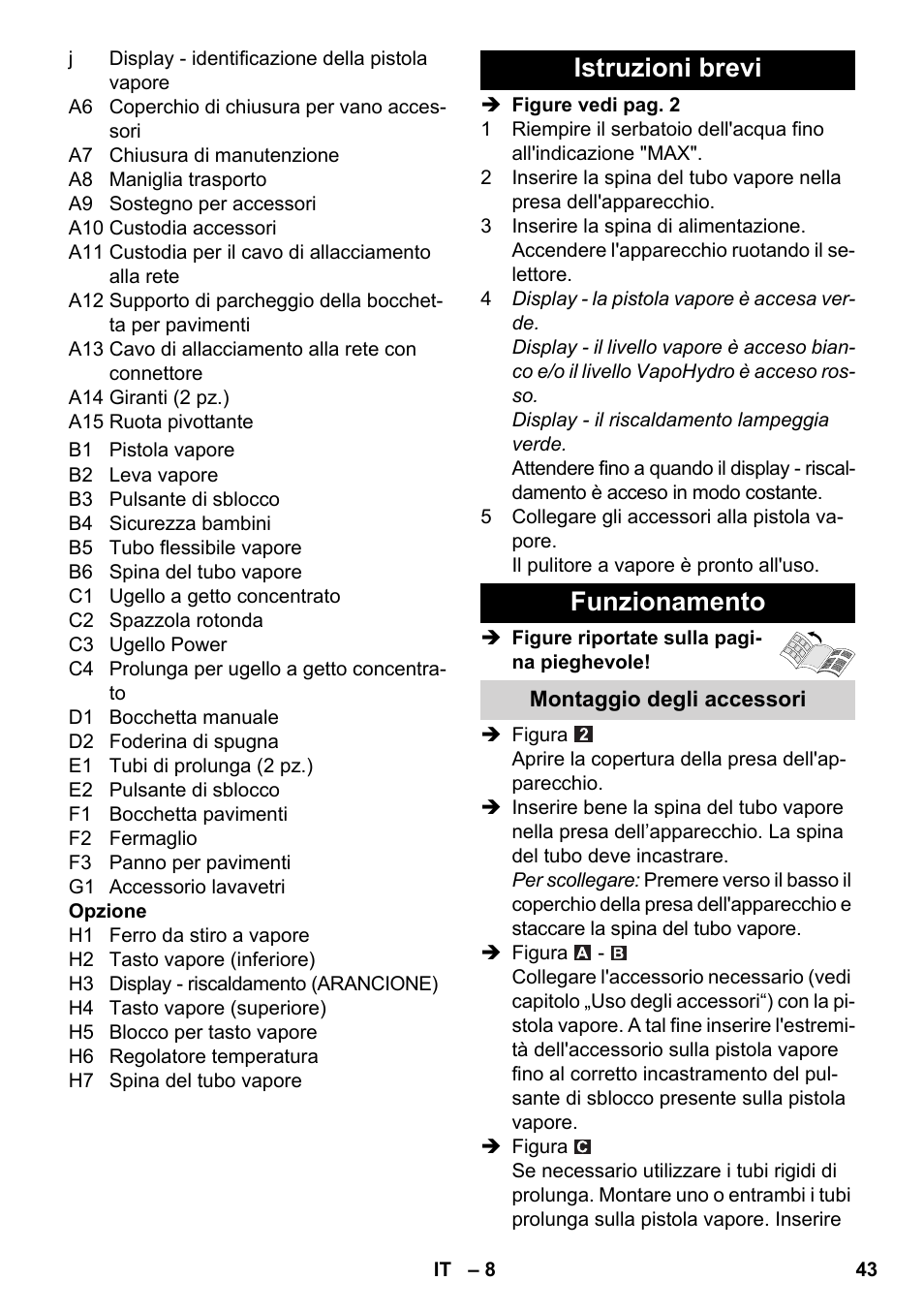 Istruzioni brevi funzionamento | Karcher SC 6-800 C User Manual | Page 43 / 342