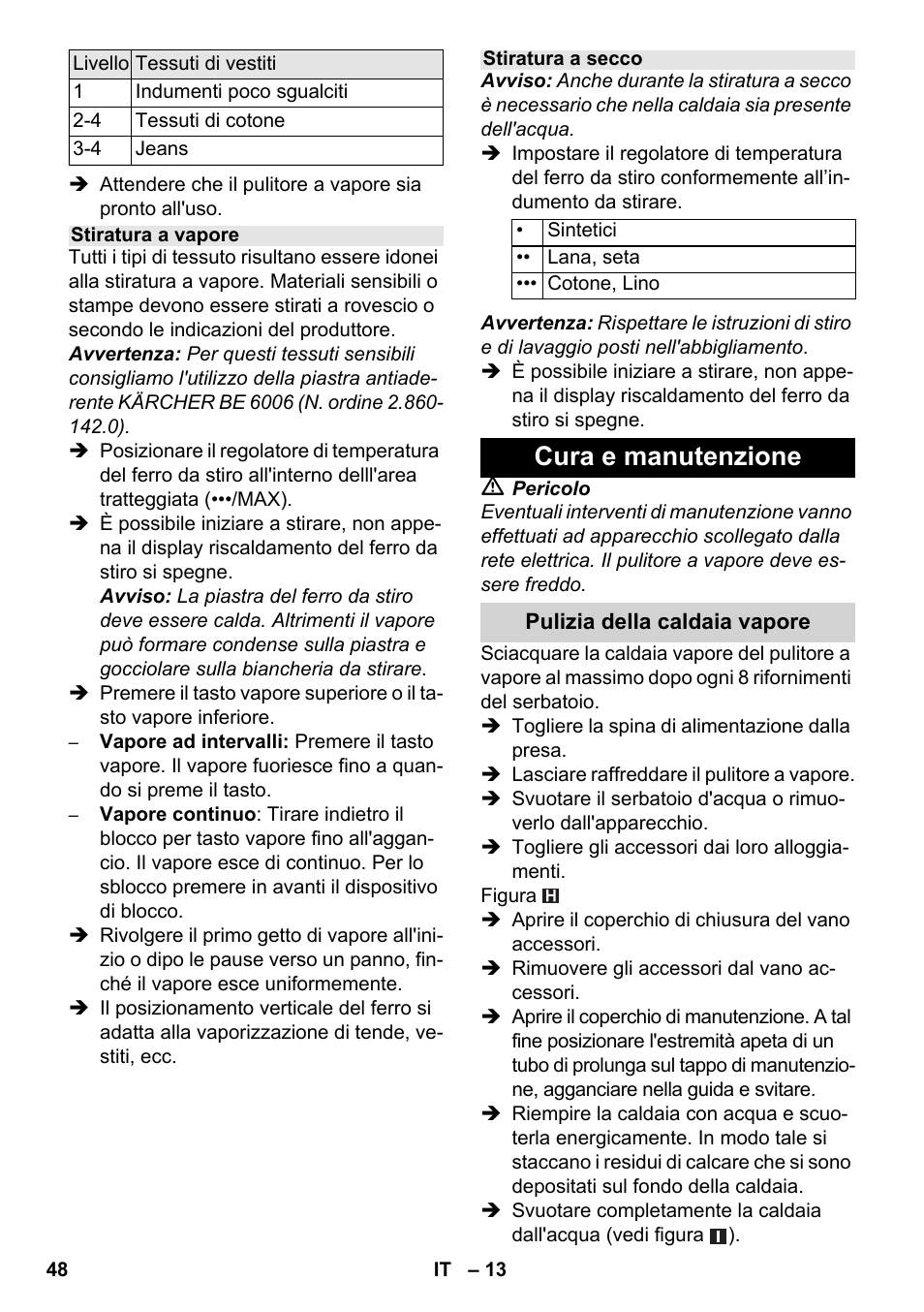 Cura e manutenzione | Karcher SC 6-800 C User Manual | Page 48 / 342